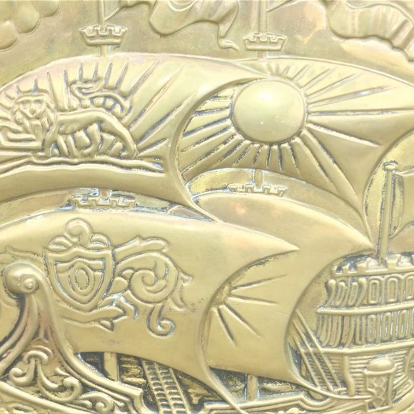 22" DETAILED Solid BRASS TRAY Round Tray Serving Tray Decorative Tray Horoscope - Picture 4 of 9